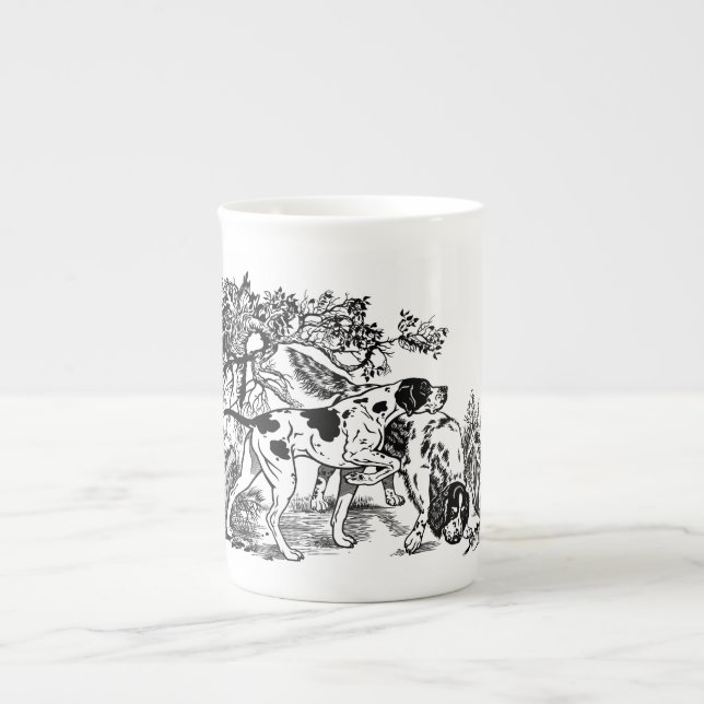 Porcelana cães caçadores de caneca óssea (Frente)
