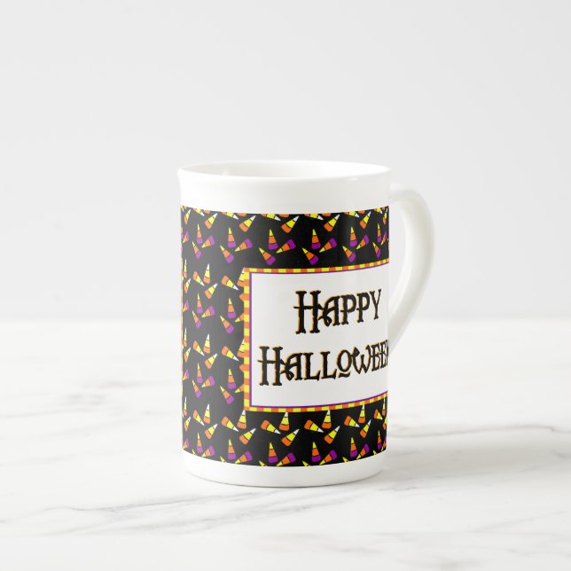 Porcelana Caneca com padrão de doces de Halloween (Frente Esquerda)