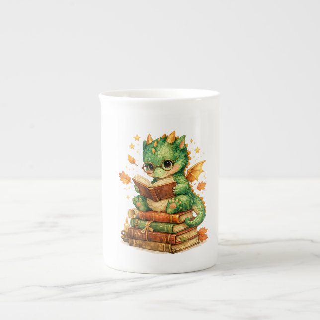 Porcelana Caneca de Café do Dragão Fofo Lendo (Frente)