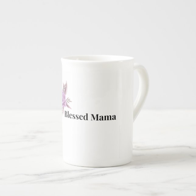 Porcelana Caneca de Café Floral Mãe Abencoada (Frente Esquerda)