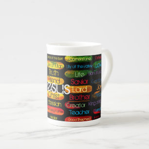 Porcelana Caneca de café gigante multicolor com nomes de Jes