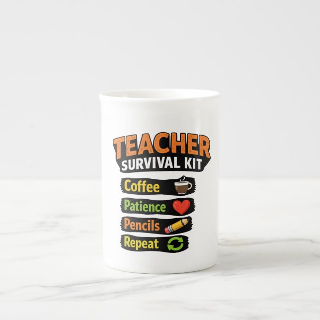 Porcelana Caneca de Café Kit de Sobrevivência para Professor (Frente)