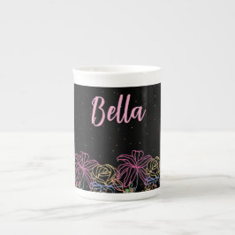 Porcelana Caneca de Café Personalizada Preta com Floral e No