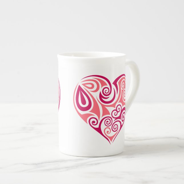 Porcelana Caneca de China de osso - coração (Frente Esquerda)
