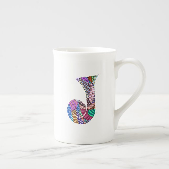 Porcelana Caneca de China de osso da letra J da celebração (Direita)