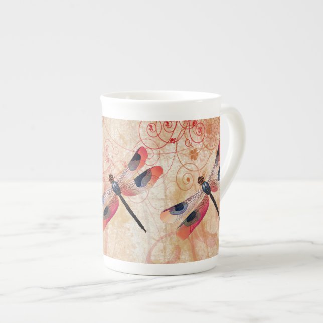 Porcelana Caneca de China de osso do Flourish da libélula (Frente Esquerda)