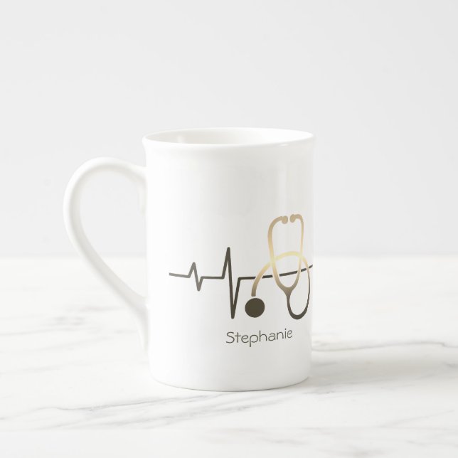 Porcelana Caneca de Coração Batendo Estetoscópio Médico (Esquerda)