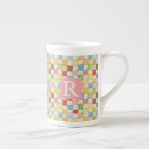 Porcelana Caneca de Louça Fina CRAZY QUILT + Texto / Rosa