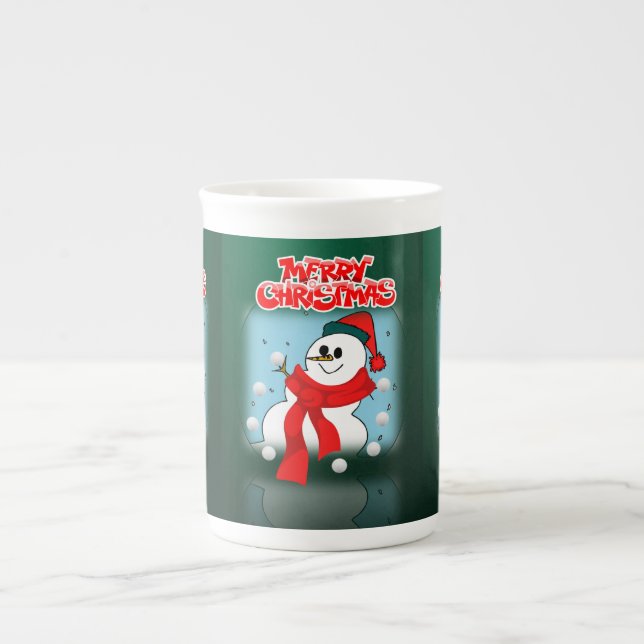 Porcelana Caneca de Natal Boneco de Neve, Feliz Natal (Frente)