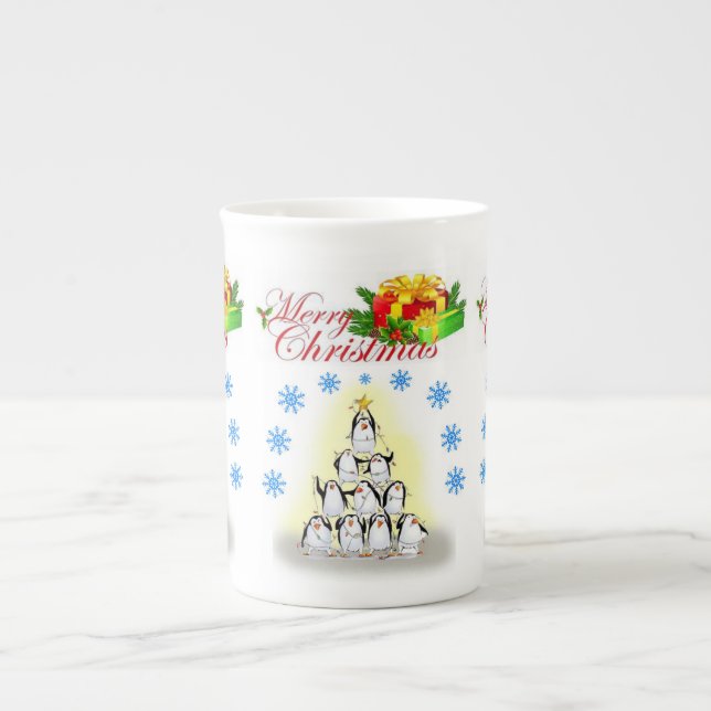 Porcelana Caneca de Natal, Feliz Natal, Pinguim (Frente)