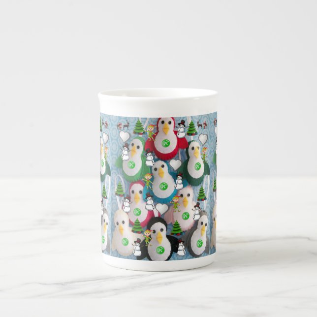 Porcelana Caneca de Natal, Pinguim, Feliz Natal (Frente)