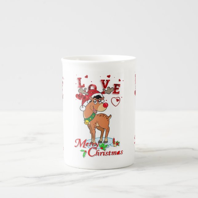 Porcelana Caneca de Natal, Reindeer, Amor (Frente)