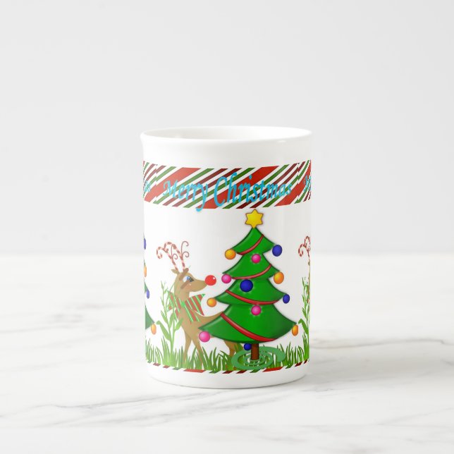 Porcelana Caneca de Natal, Reindeer, Feliz Natal (Frente)