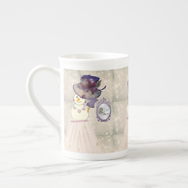 Porcelana Caneca de Natal, Snowman Vintage, Feliz Natal (Esquerda)