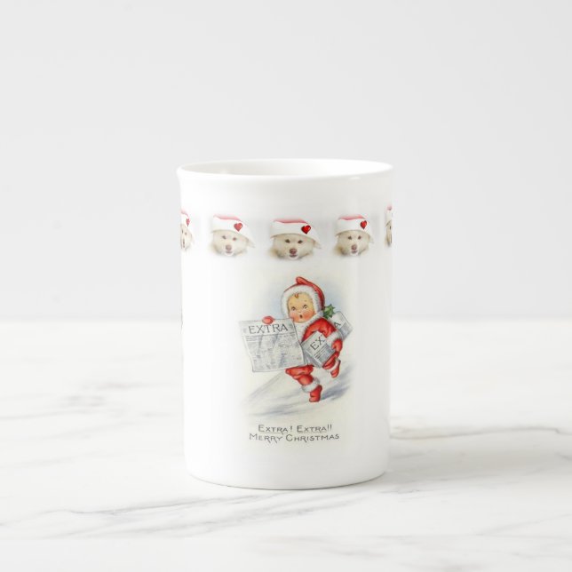 Porcelana Caneca de Natal, Vintage, Feliz Natal (Frente)