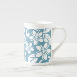 PORCELANA CANECA DE OSSO CHINA COM PLUMERIA DE ILHA (AZUL AR
