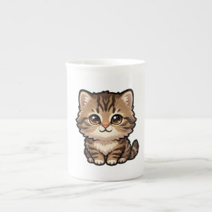 Porcelana Caneca Especial de Gatinho Malhado Marrom Fofo