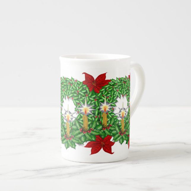 Porcelana Caneca iluminada de China de osso do Natal (Frente Esquerda)