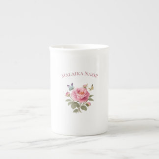 Porcelana Caneca Personalizada de Nome Floral | Peônia Rosa