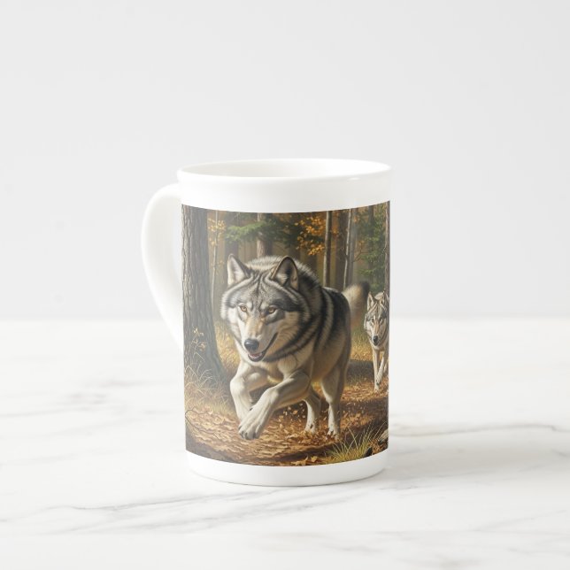 Porcelana Caneca temática de lobo estilo 1 (Frente Esquerda)