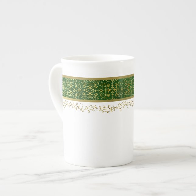 Porcelana Caneca verde e Dourado do feriado de osso de China (Frente Esquerda)