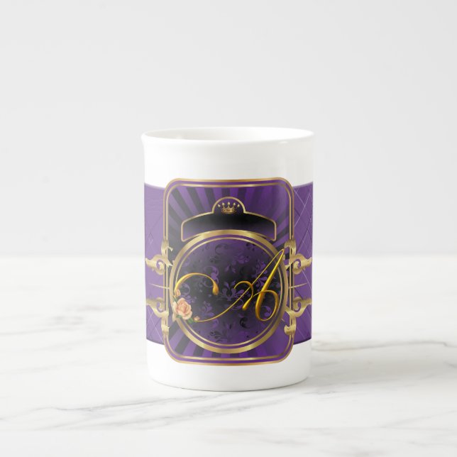 Porcelana Caneca violeta de China de osso do monograma da (Frente)