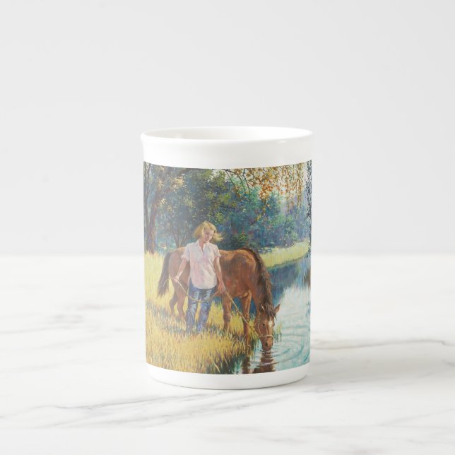 Porcelana CAVALO do BEBENDO & MENINA - caneca de Arthur (Frente)