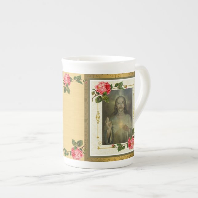 Porcelana Coração sagrado do ouro do PRESENTE da caneca de (Frente Esquerda)