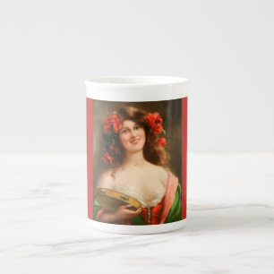 Porcelana Menina com a caneca de China de osso do pandeiro