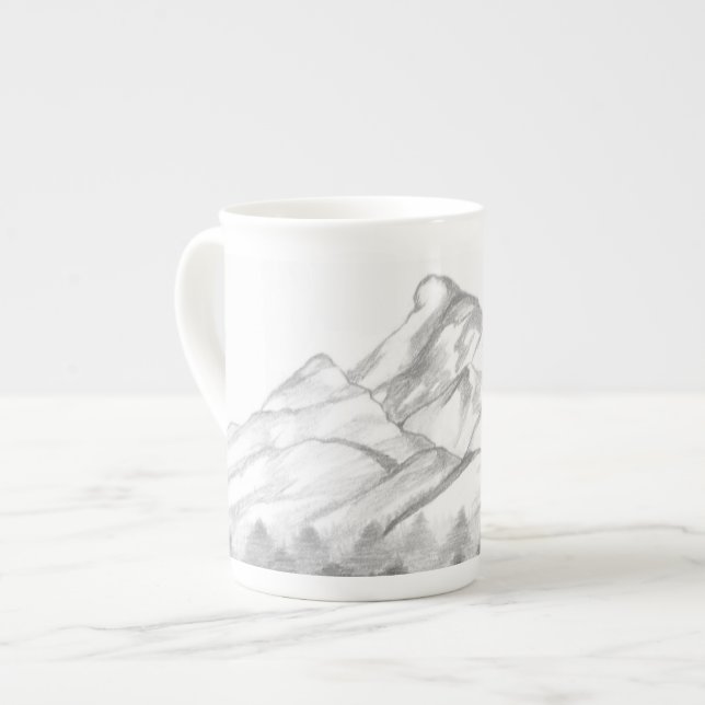 Porcelana Montanhas Desenhadas a Lápis em Caneca de Latte (Frente Esquerda)