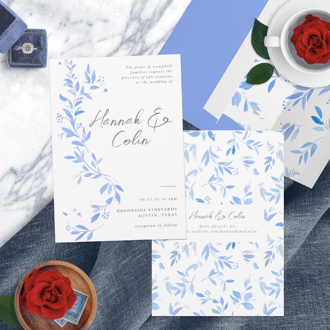 Porcelana Pintada Azul Elegante Mínima (Criador carregado)