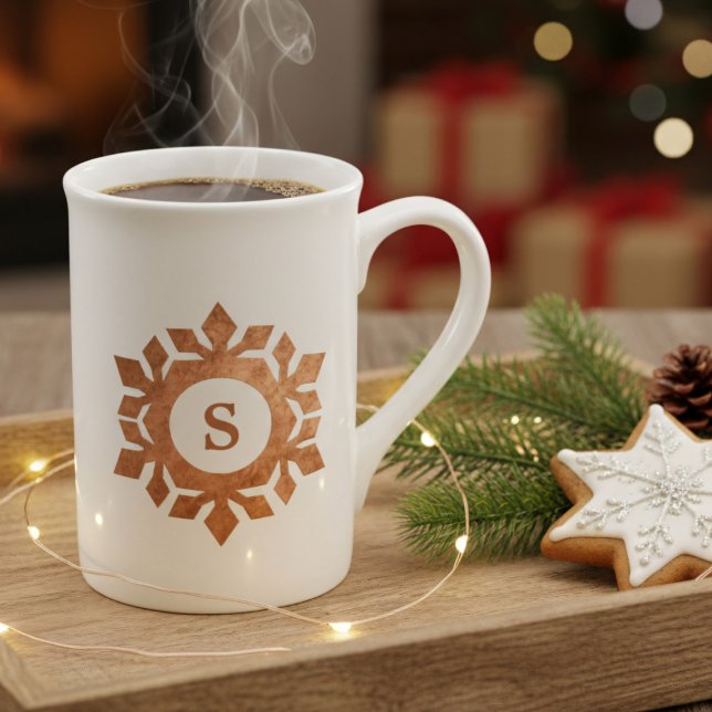 Porcelana Snowflake Monograma Caneca de Natal (Add a touch of personalized elegance to your festive home decor with this exquisite snowflake mug.)