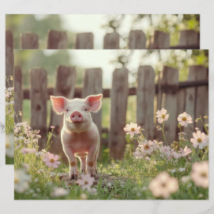 Porco bonito no papel de scrapbook do jardim da fl