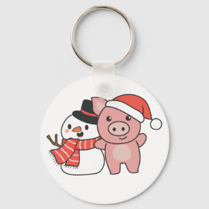 Porco Com Neve No Inverno Para Chaveiro De Natal