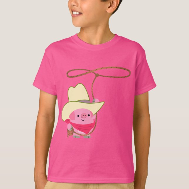 Porco De Cartoon Bonito Com Camiseta Lariat Crianç (Frente)
