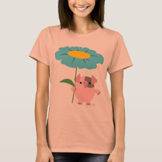 Porco De Cartoon Bonito Com T-Shirt (Azul) Mulhere