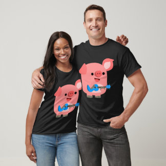 Porco de Cartoon Bonito Fazendo Camisa Ukulele
