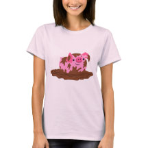 Porco de desenho em T-Shirt de mulher lama