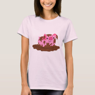 Porco de desenho em T-Shirt de mulher lama