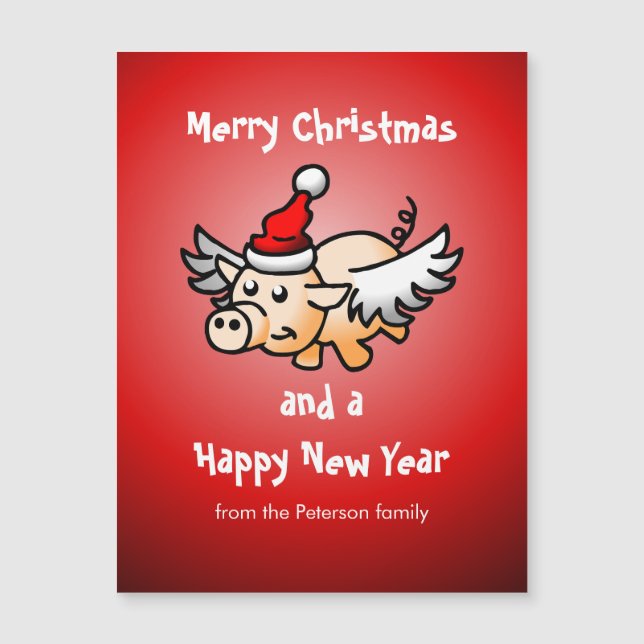 Porco de Natal Voador Cartão Magnético (Frente)