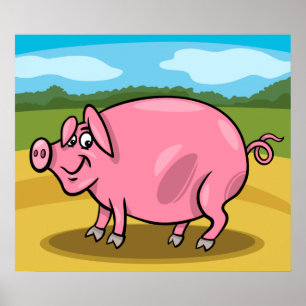 Porco dos desenhos animados em um poster da