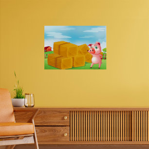 Porco Em Um Poster De Fazenda De Cabeça