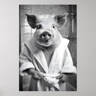 Porco Engraçado em Robe de Banho Impressão Banheir