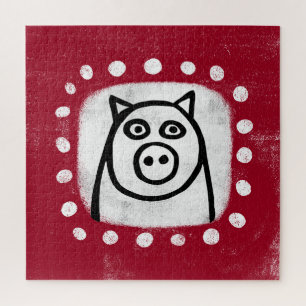 Porco Engraçado Na Quebra-cabeça Red Jigsee