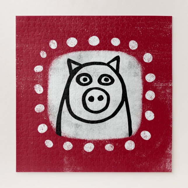 Porco Engraçado Na Quebra-cabeça Red Jigsee (Vertical)