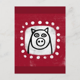 Porco Engraçado No Cartão Vermelho