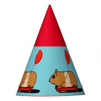 Porco guincho girando um chapéu de festa do carro