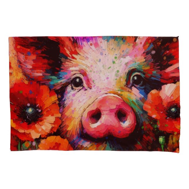 Porco Impressionista em Flores Vermelhas (Frente)