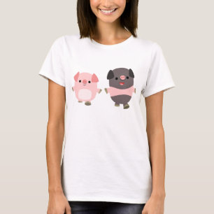 Porcos bonitos dos desenhos animados em um t-shirt