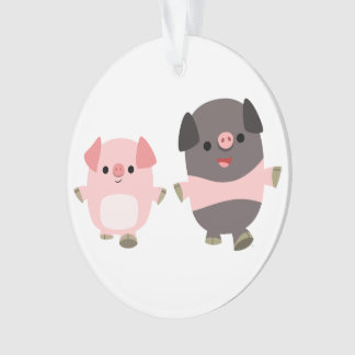 Porcos de Cartoon Bonitos em Ornamento Acrílico Ca